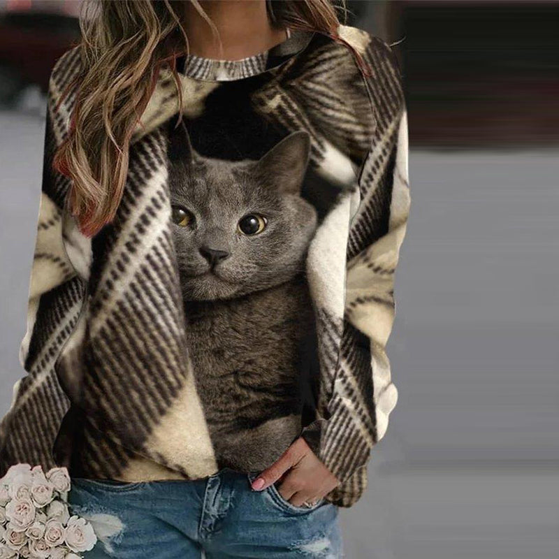 Kreativ Sweatshirt Med Kattetryk