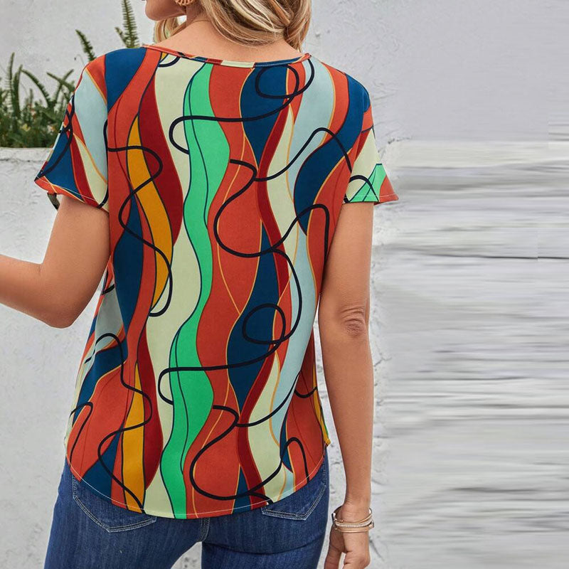 Fargerik T-Skjorte Med Abstrakt Trykk