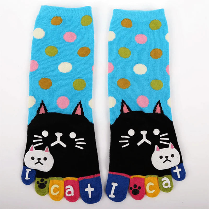 Cartoon Cat 5 Finger Socks