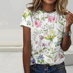 Vintage T-Skjorte Med Blomstertrykk