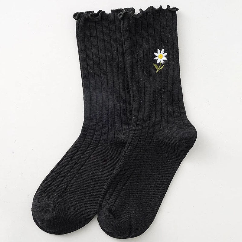 Blomsterbroderede afslappede sokker