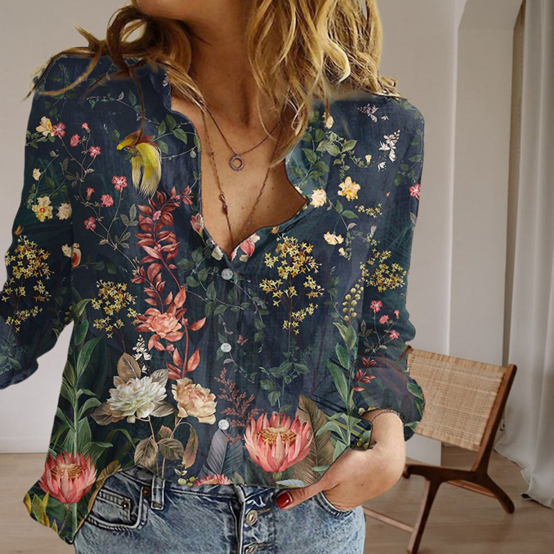 Vintage Bluse Med Blomsterprint