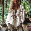 Vintage Bluse Med Blomstertrykk
