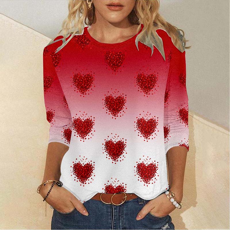 Gradient Heart Print T-Skjorte