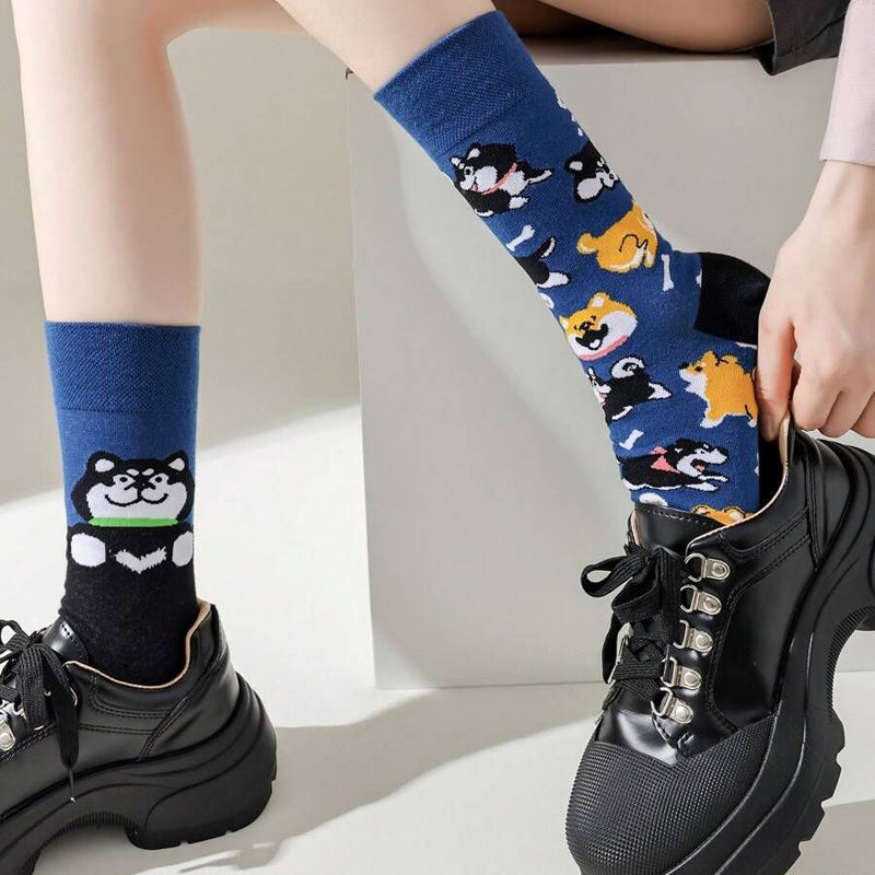 Asymmetrical Animal Print Socks