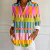 【Long Sleeve】Colourful Geometric Print Blouse