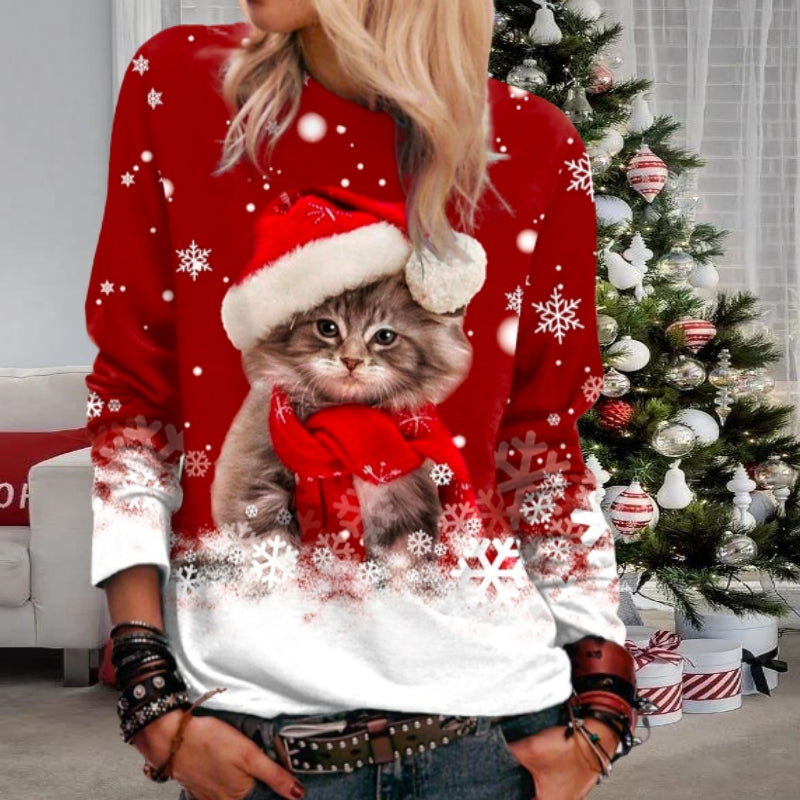 Jule-T-Shirt Med Kattetryk
