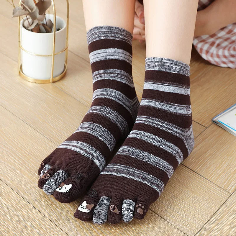 Casual Striped 5 Finger Socks