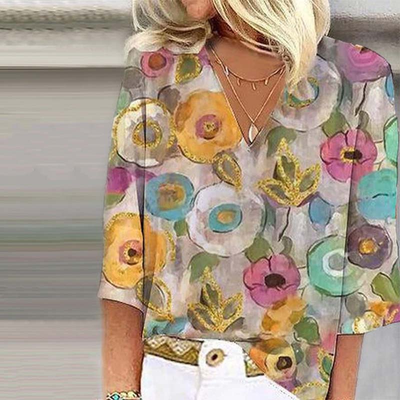Vintage Bluse Med Blomstertrykk