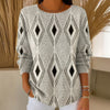 【Långärmad】T-Shirt Med Vintage Geometriskt Tryck