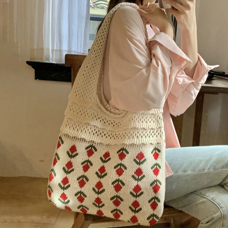 Casual Floral Knitted Bag