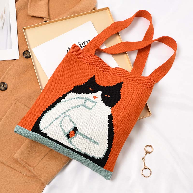 Cartoon Cat Knitted Bag
