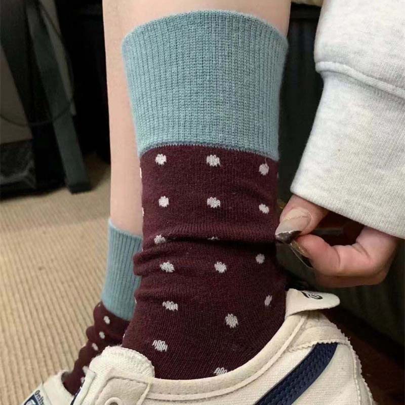 Farveblok Polkaprikkede Sokker