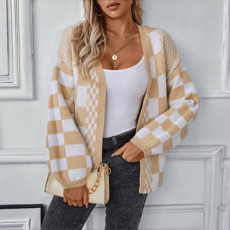 Casual Rutete Strikket Cardigan