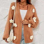 3D Flower Decorated Casual Cardigan