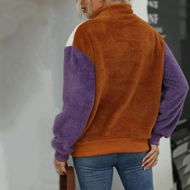 Casual Patchwork Plush Sweater