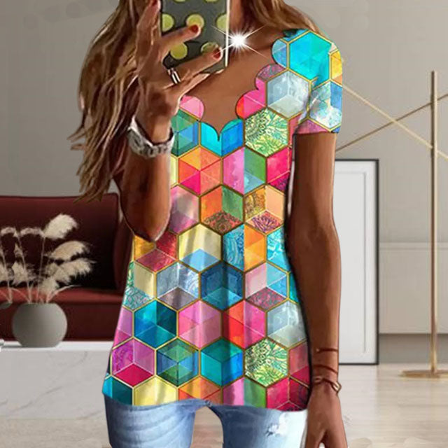Farverig Geometrisk T-Shirt