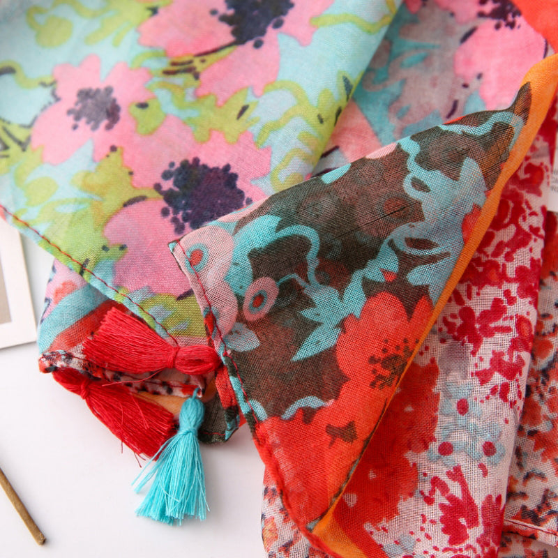 Colorful Floral Print Scarf