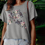 【100 % Bomull】 T-Shirt Med Blommor Och Djurtryck