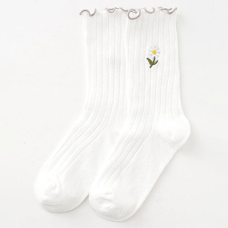 Blomsterbroderede afslappede sokker
