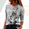 Casual Bluse Med Kattetryk