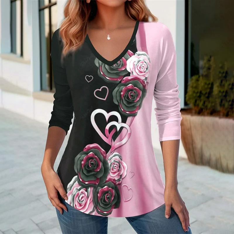 Hjerte og blomsterprint T-shirt