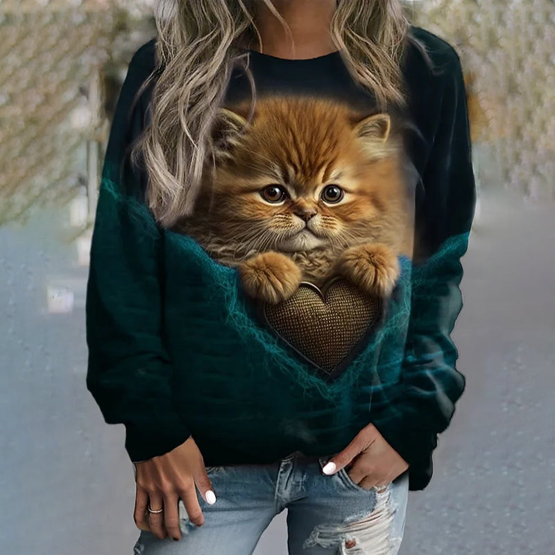 Kreativ sweatshirt med kattetryk