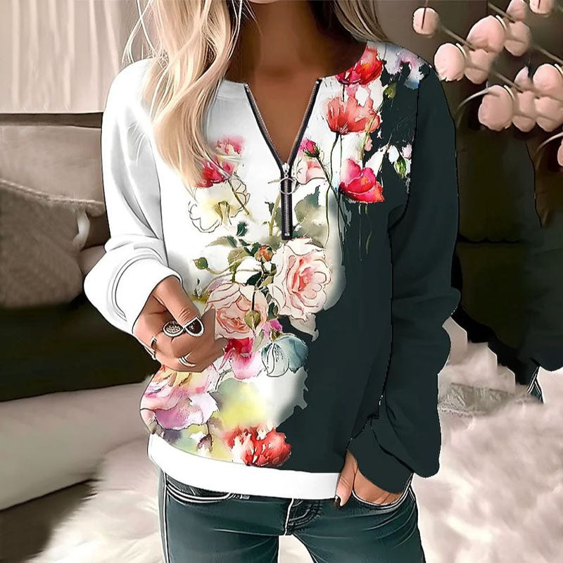 Afslappet sweatshirt med blomstertryk