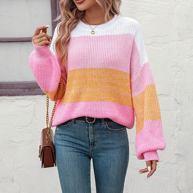 Casual Colour Block Knit Sweater