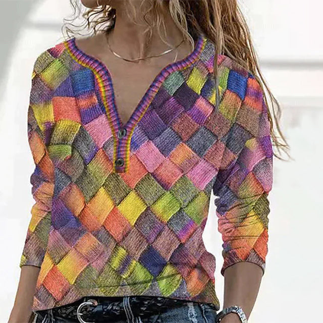 Kolorowa geometryczna bluzka drukowana