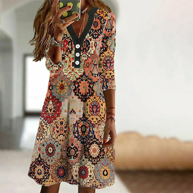 Sukienka z nadrukiem w stylu etnicznym w stylu vintage
