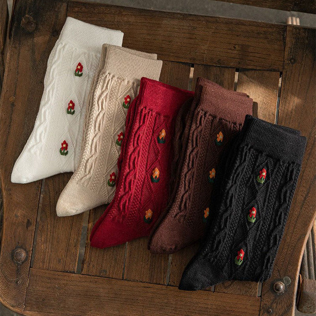 Vintage Floral Knitted Socks