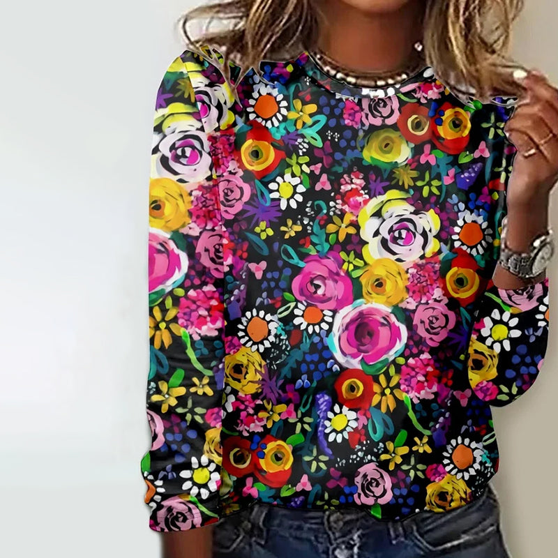 Farverig blomsterprint t-shirt