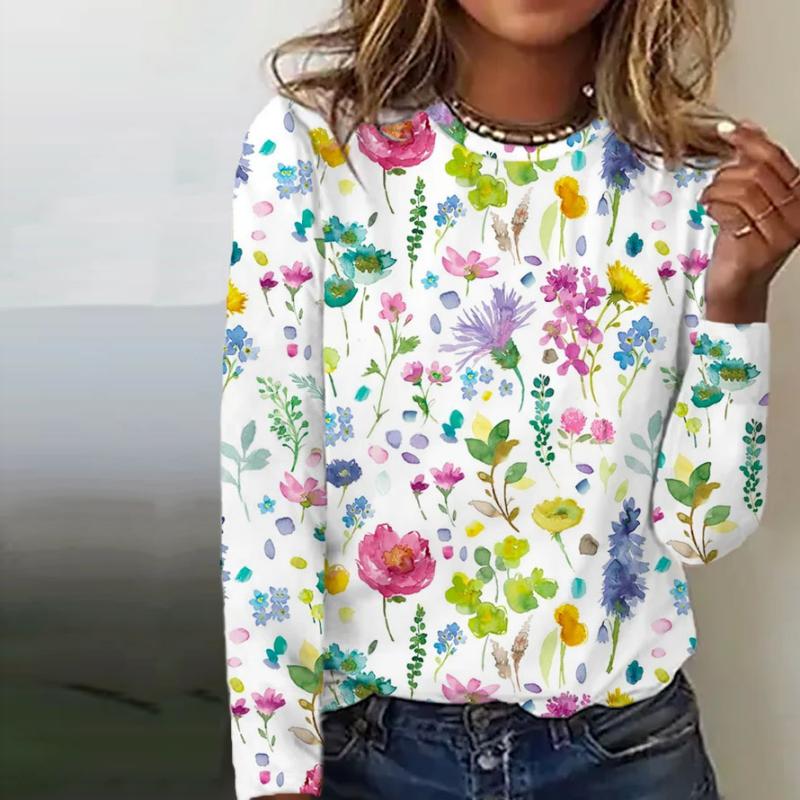 Uformell T-Skjorte Med Blomstertrykk