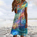 Colorful Abstract Print Beach Dress