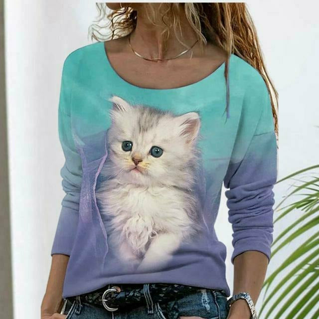 Elegant Cat Print T-Shirt
