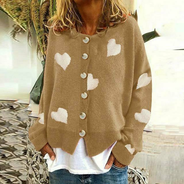 Heart Print Knitted Cardigan