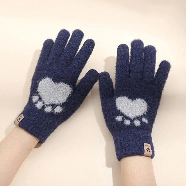 Varme Handsker Med Katpotetryk