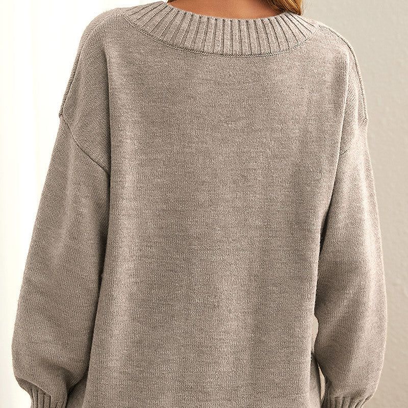Casual ensfarvet strik sweater