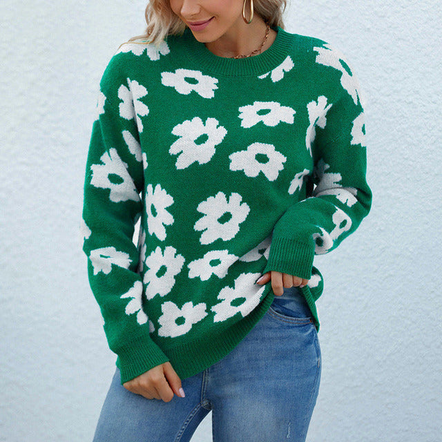 Casual Floral Knit Sweater