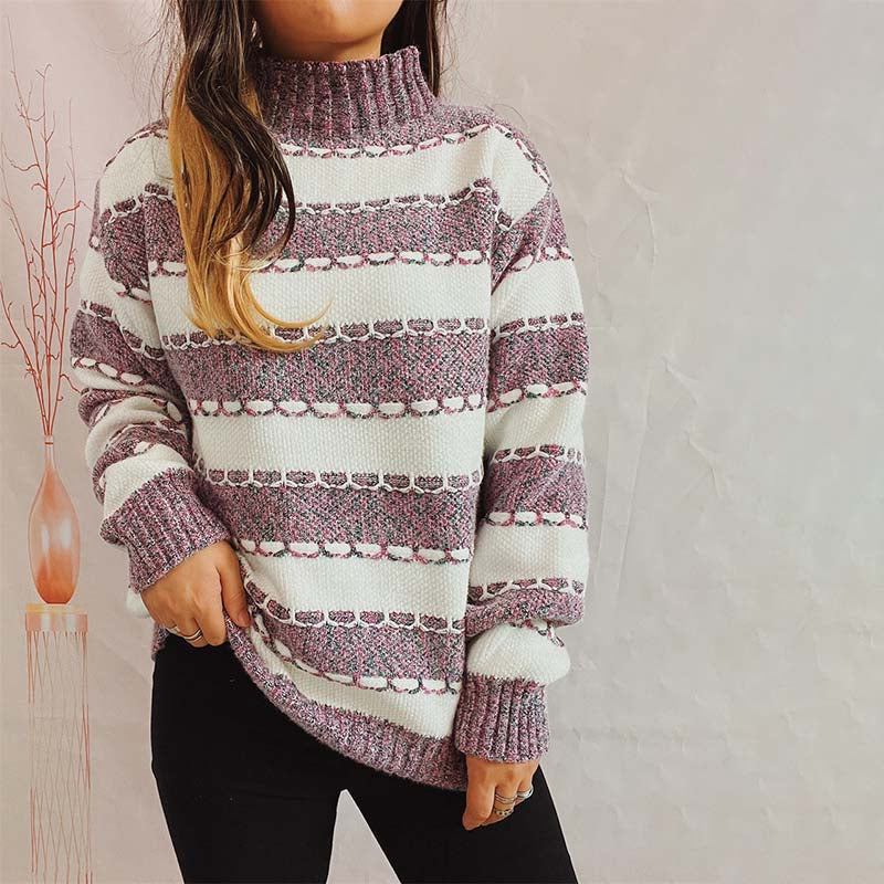 Uformell stripete strikkede genser