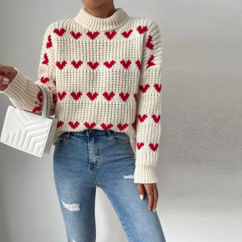Afslappet hjerte strik sweater