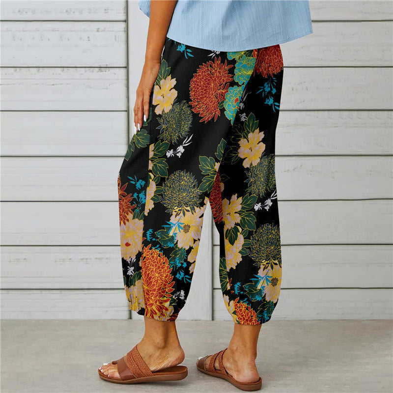 【Bawełniane i lniane】 Vintage drukowane spodnie