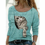 Søt T-Skjorte Med Kattetrykk