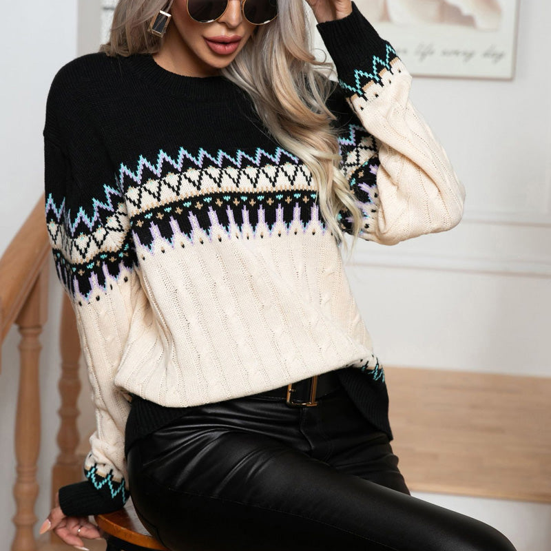 Vintage geometrisk strik sweater