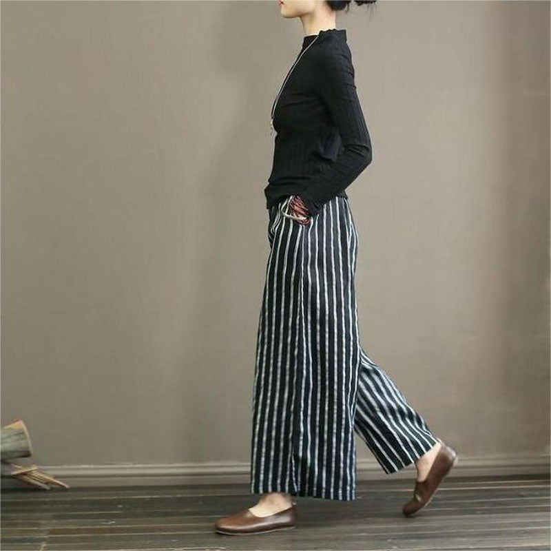 【Cotton And Linen】Casual Striped Wide Leg Trousers