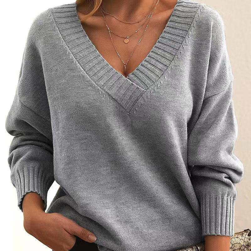 Casualowy sweter z dzianiny w jednolitym kolorze