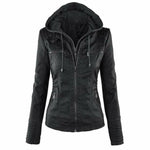 Swichic Coats Black / XL Casual Hooded Leather Jacket