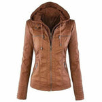 Swichic Coats Brown / 5XL Casual Hooded Leather Jacket