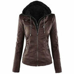 Swichic Coats Coffee / 6XL Casual Hooded Leather Jacket